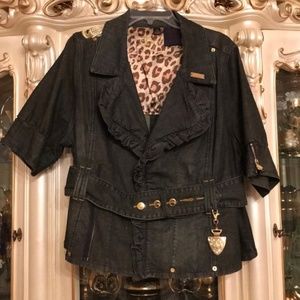 EUC Deréon Bedazzled Dark Blue Jean Jacket Top 1X